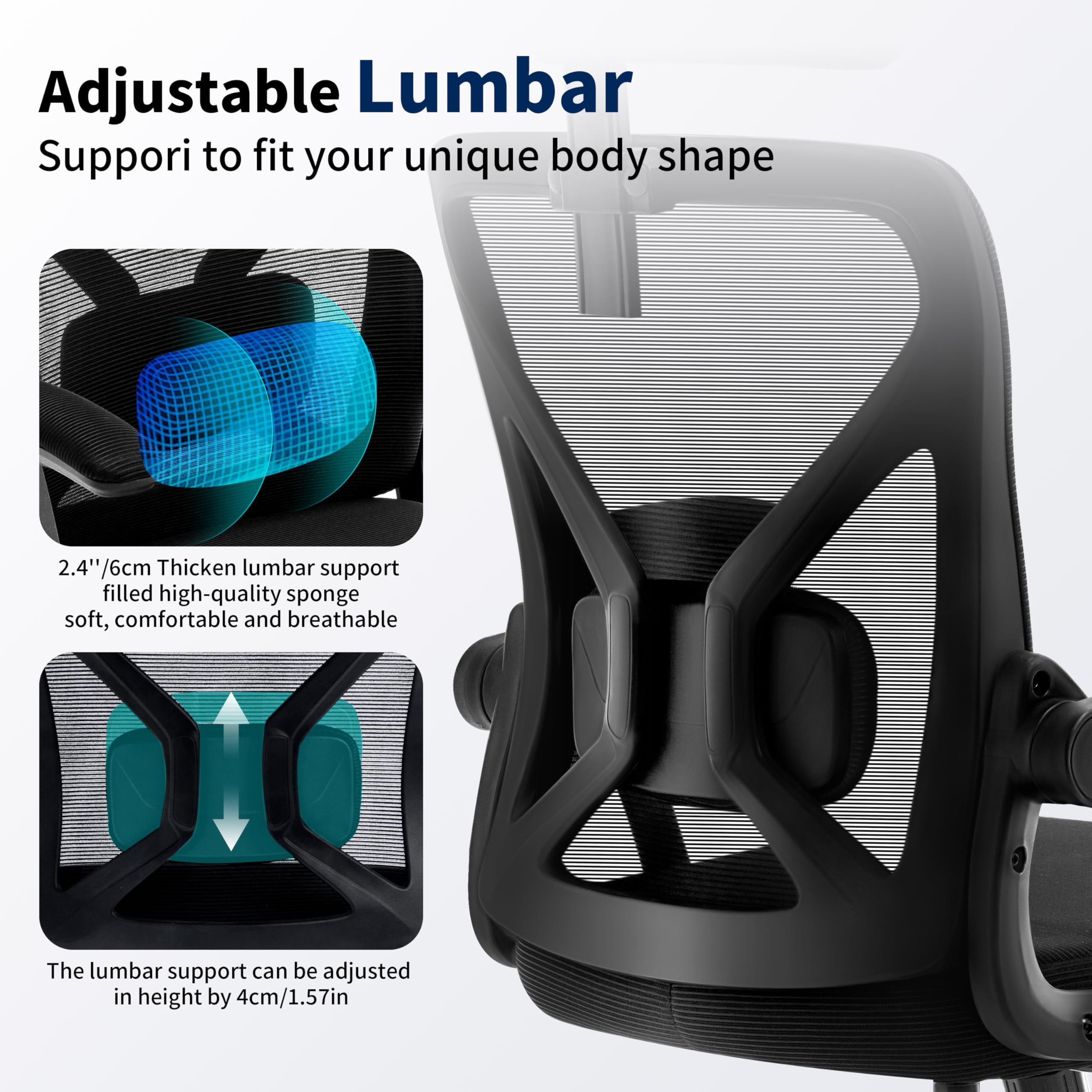 Nexthro Office Chair,Ergonomic Desk Chair with Adjustable Lumbar Support,400 Lbs Mesh Computer Chair High Back with Headrest for Home Office (Black)