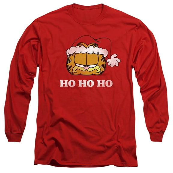 Garfield Ho Ho Ho Long Sleeve Adult 18/1 T-Shirt Red