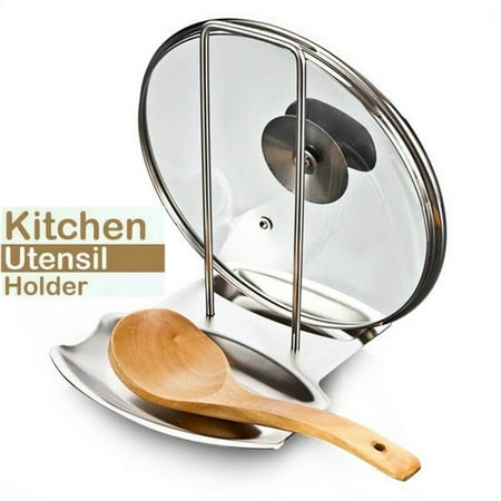 

2 in 1 Kitchen Utensil Holder Stainless Steel Multi-function Pot Cover Holder Rack