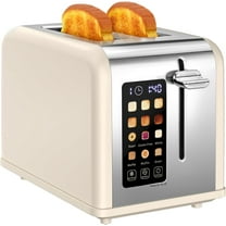 2 Slice Touch Screen Toaster, 1.5" Wide Slot, Stainless Steel Smart Toaster for Bagels, Muffins, Waffles, Gluten-Free Breads, Defrost, Reheat, Timer, 825W, Cream Color