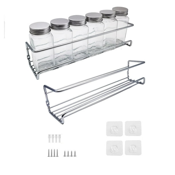 Estante organizador de especias de montaje en pared de 2 piezas, estantes de especias colgantes de Metal, soporte organizador de condimentos de una sola capa para el hogar, restaurante, cocina
