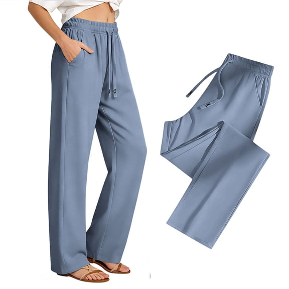 Jewelreauty Women's Sweatpants Quick Dry Lightweight Hiking Casual Drawstring Straight Fit Pants with Pockets (2XL, Blue)
