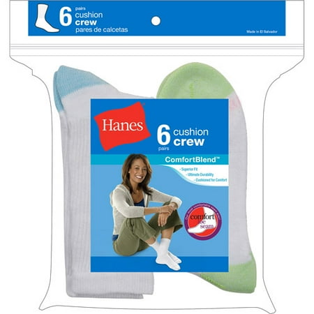 Hanes Ladies Socks Crew 6 Pack