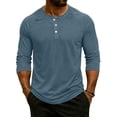 thumbnail image 2 of Resicozy 3/4 Sleeve Shirt Men Summer Solid Color Henley Neck Baseball T-Shirts Casual Loose Fit Tees T-Shirt Blue M, 2 of 7