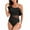 Black, variant on Womens Bathing Suits Plus Size One Shoulder Ruffle One Piece Swimsuits Solid Color Full Coverage Cutout Swimwear (Red L)