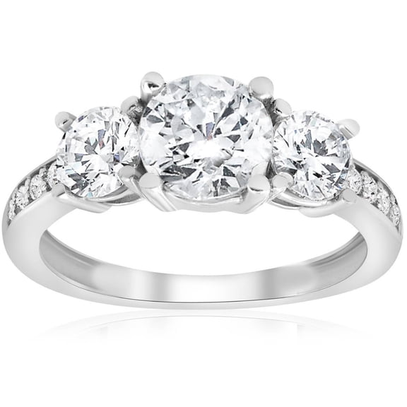 Pompeii 2 Ct TWD Three Stone Diamond Engagement Ring 14k White Gold Anniversary Band