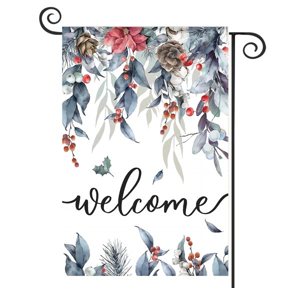 DMERBYL Welcome Winter Garden Flag, Christmas Small Garden Flags Burlap 12x18 Double Sided, Decorative Christmas Garden Flags for Outside, Seasonal Hello Winter Outdoor House Decor Yard Decorations