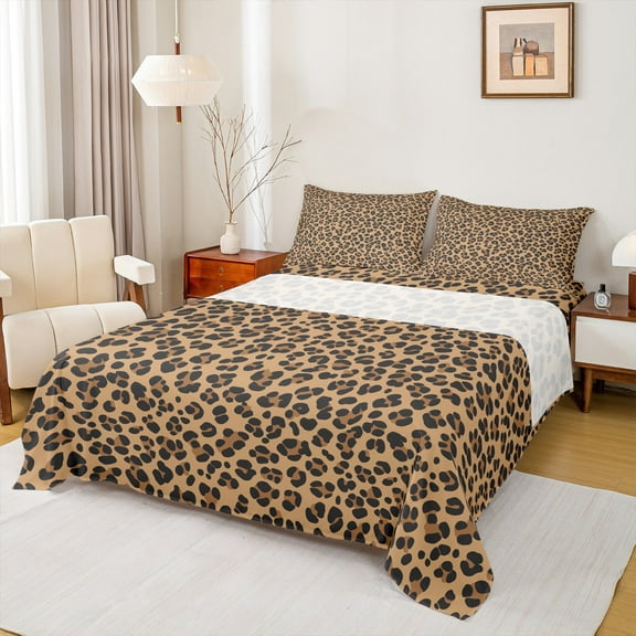 Manfei Rustic Leopard Hide Twin Sheet Sets,Chic Cheetah Print Twin Fitted Sheet,Wildlife Animal Pattern Flat Sheet For Teens,Microfiber Bedroom Decor,3pcs
