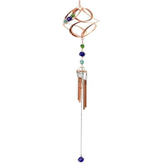 Ebros Caterpillar In Spiral Copper Metal Wind Chime With Colorful Marbles 31"L