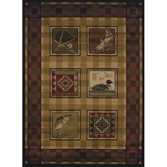 Designer Home Regal Area Rug 750-04143 Lodge Stamp Brown Checkered Boxes 1' 10" x 2' 8" Rectangle