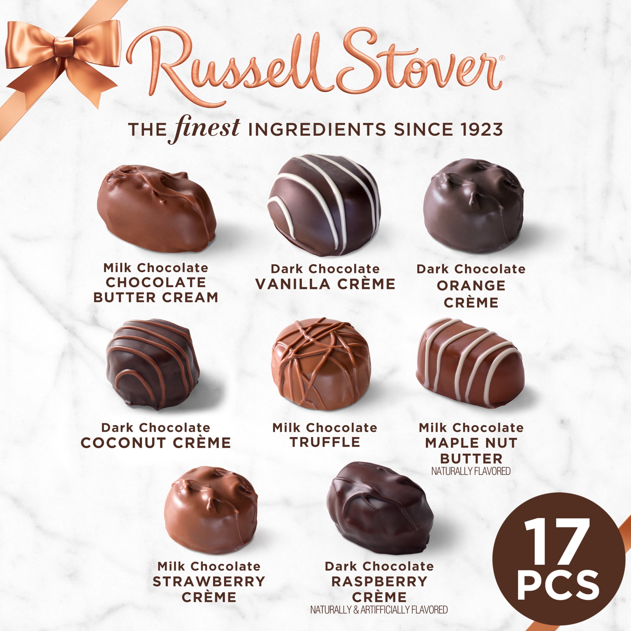 (2 pack) RUSSELL STOVER Christmas Assorted Crèmes in Milk & Dark Chocolate Gift Box, 9.4 oz. (17 Pieces)