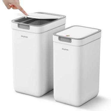 Joybos 2 Pack Bathroom plastic Trash Can with Lid, 3.6Gal   2.4Gal Garbage Can with Pop-Up Lid, Small Trash Can Dog Proof, Slim Trash Bin Waste Basket