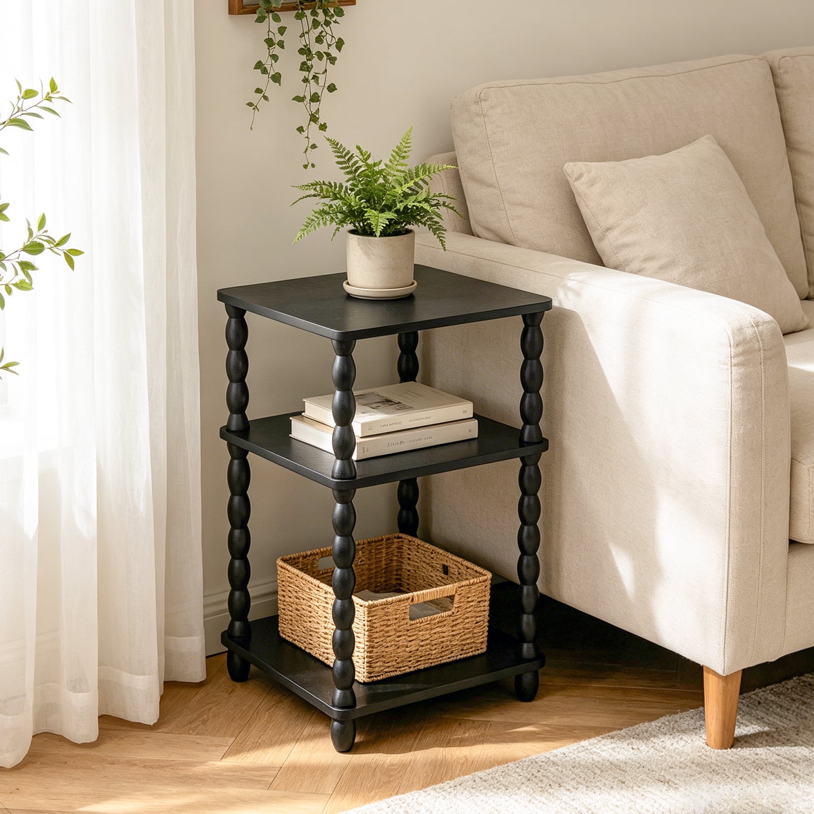 Wooden Side Table, Small End Table with Storage Shelf,  Bedside Coffee Table Night Stand for Living Room, Bedroom, Office and Small Spaces oak Black Rustic Brown