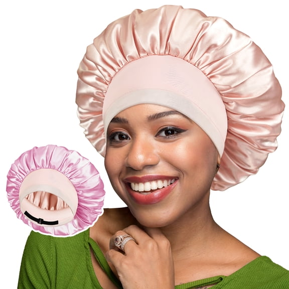 BONNET QUEEN Silk Bonnet for Sleeping Women Satin Bonnet Hair Bonnet Adjustable Reversible Double Layered Sleep Night Cap for Curly Hair Jade and Pink