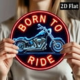 thumbnail image 4 of Wllo0ord 2D Flat, 1pc Vintage Chopper Motorcycle Neon Sign - _Born to Ride_ Retro Wall Art with Bright Red & Blue Neon, 78x78 Inch Aluminum Round Design for Bar, Cafe, Beach House, Backyard Decor, 4 of 6