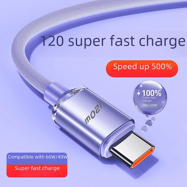 Adecuado para línea de datos de 120 W, carga súper rápida tipo C de 6 A para línea de carga flash de teléfono móvil Huawei Glory Millet OPPO