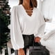 thumbnail image 2 of Moda Mujer Sólido Casual Manga Larga Puff Cadena Patchword V-Cuello Camisa Blusa Fridja  FKASFK4946, 2 of 9