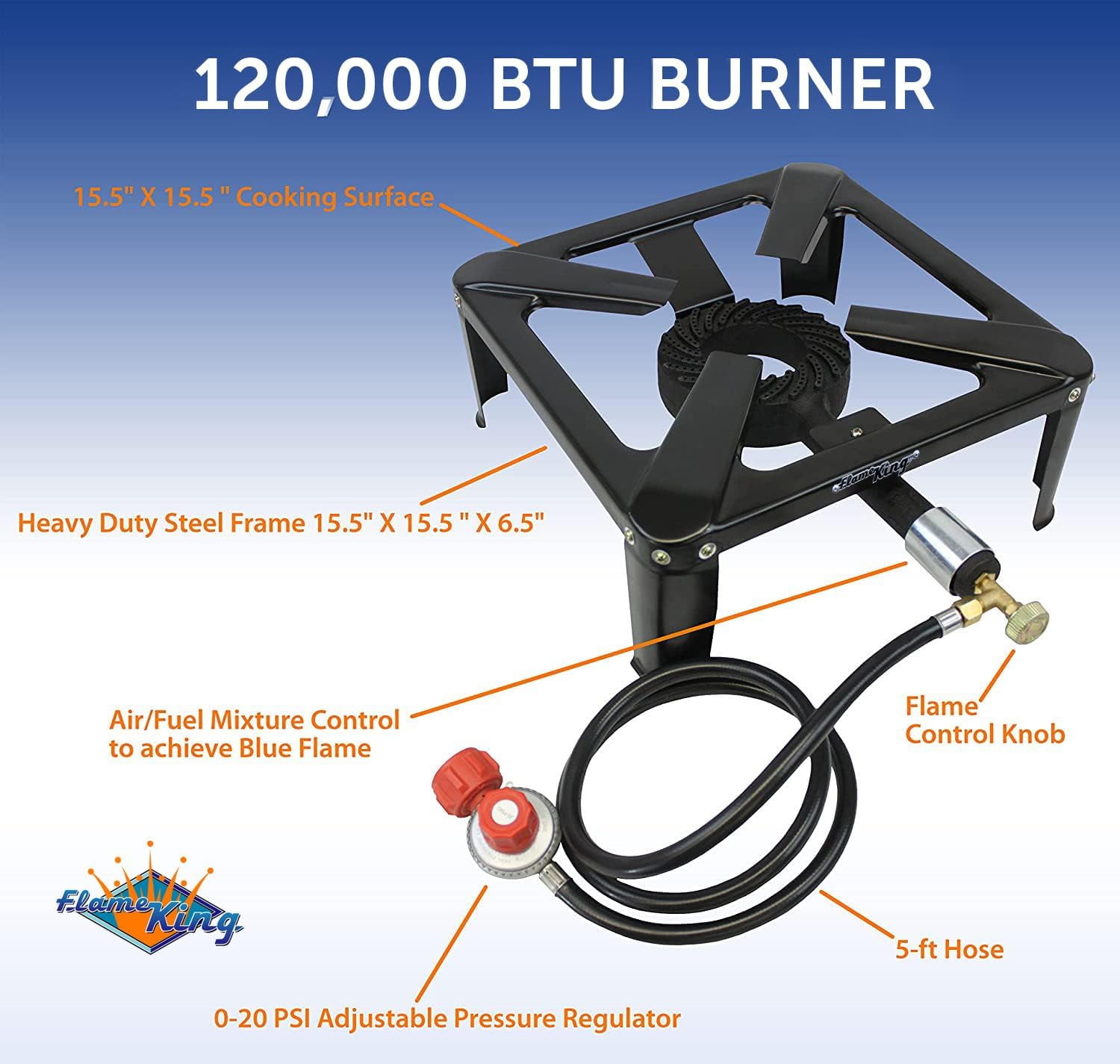 Flame King Propane 120,000 BTU Heavy Duty Single Burner Turkey Fryer Outdoor Bayou Cooker Stove