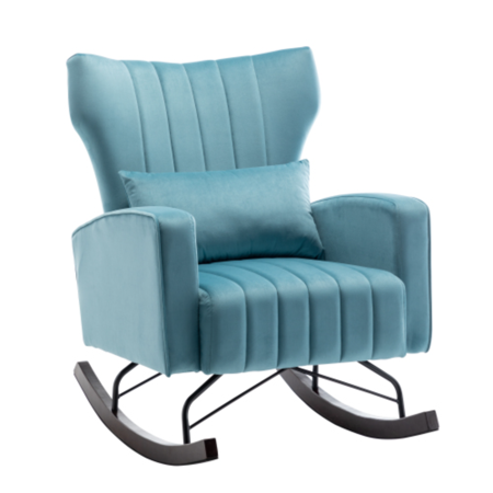 Velvet Nursery Rocking Chair, Accent Rocking Chair with with Solid Metal Legs, Upholstered Comfy Glider Rocker for Reading, Bedroom and Living Room  Blue + Velvet