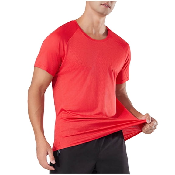 WRKEKC T-Shirts for Men Solid Color Patchwork Athletic Gym Casual Cool Feeling Breathable Quick Dry T Shirt Short Sleeve Round Neck Top