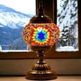 thumbnail image 3 of SILVERFEVER Mosaic Turkish Lamp Moroccan Glass for Table Desk Bedside Bronze Base Bundle with E12 Light Bulb-2 Sizes Vibrant Floral Burst, 3 of 6