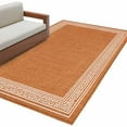 thumbnail image 2 of Orange Geometric 2.7x5 Area Rugs, White Greek Key Design Burlap Modern Art Non-Skid Rubber Backing Large Rectangle Rugs - Living Room Bedroom Home Office, Indoor Floor Mat Carpets Washable Rug, 2 of 9