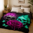 thumbnail image 3 of Skull Rose Gothic Flannel Fleece Blanket Dark Style Soft Cozy Throw Blanket Home Decor Bedroom Decoration SPXUBZ 60"x50", 3 of 5