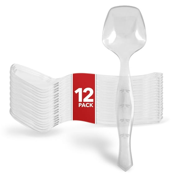 12 Count Disposable Serving Spoons, Clear Plastic Serving Spoons for Catering Weddings, Holiday Parties, and More, Large Plastic Serving Utensils for Buffet, Party Spoons, Stock Your Home