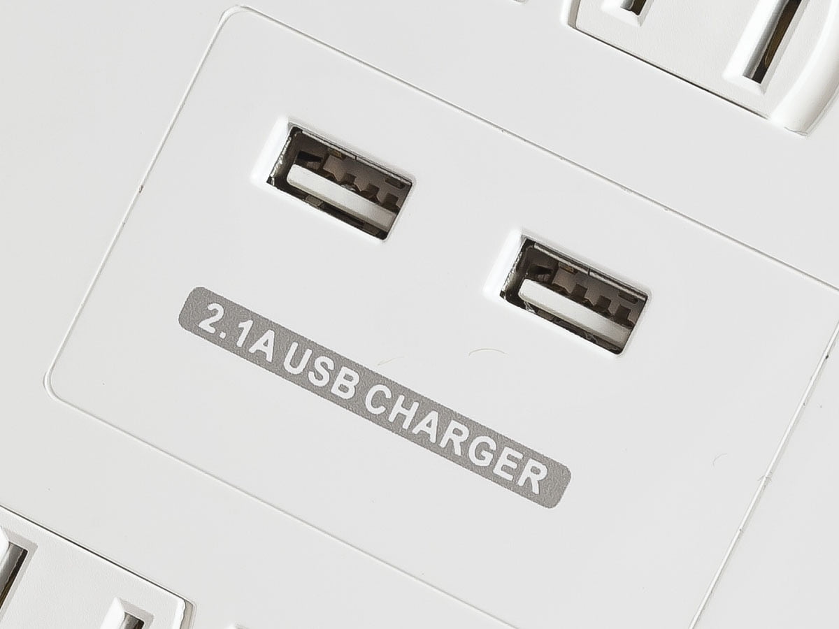 Monoprice Power & Surge - 12 Outlet Surge Protector Power Strip With 2 Built In 2.1A USB Charger Ports - 6 Feet - White | Cord UL Rated, 3,420 Joules With Grounded And Protected Light Indicator