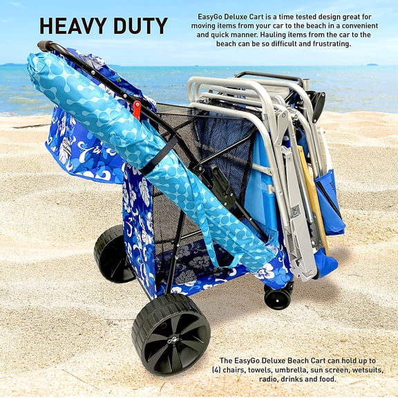 Heavy Duty Folding Beach Cart with Large Sand Wheels and Umbrella Holder