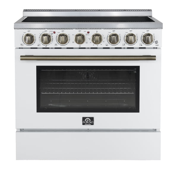 Forno Paolo 36 Inch White Freestanding Electric Range, Stainless Steel, 5.44 cu.ft, True Convection Oven, Energy Efficient