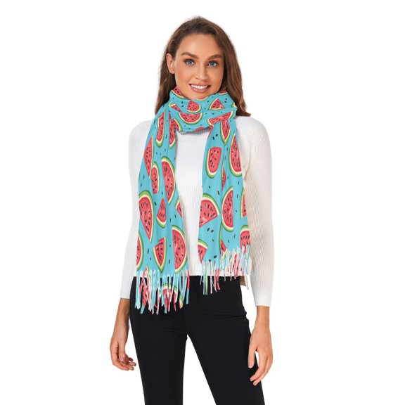 Winter Scarves for Women Watermelon Slice and Seed Fashion Pashmina Shawl Wraps Long Blanket Scarf for Fall Spring