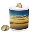 thumbnail image 1 of Clouds Piggy Bank, Cool Sunset over River Horizon Landscape Phenomenal Physical Event Theme, Ceramic Coin Bank Money Box for Cash Saving, 3.6" X 3.2", Blue Yellow, by Ambesonne, 1 of 4