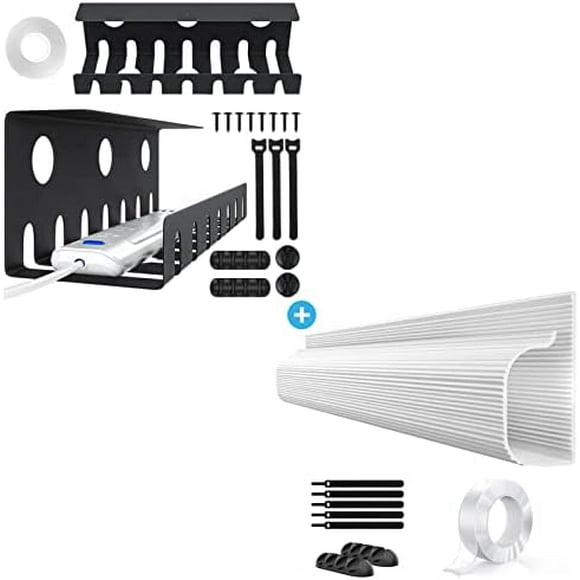 Bundle of J Channel Cable Raceway White and Metal Cable Management Tray White White