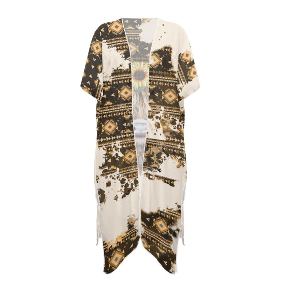 HELLHERO Geometric Sunflower Bathing Suit Cover Up High Quality Fabrics Breathable Free Size Long Kimono Swimsuit Cover Up for Women