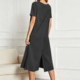 thumbnail image 2 of Jane Wardrobe Women’S Round Neck Short Sleeve Knit Midi Dress, Back Split Loose Fit Casual Nightgown, Soft Polyester Summer Home Wear Sleepwear Loungewear, 1 Piece, Sizes S Through XXL, 2 of 6