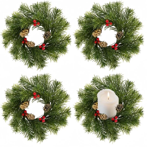 4PCS 9''Mini Christmas Wreaths, with Ribbon Bows, Red Berry & Gold Ball, Small Wreath Hanging for Wall Farmhouse Window Front Door Xmas Decor