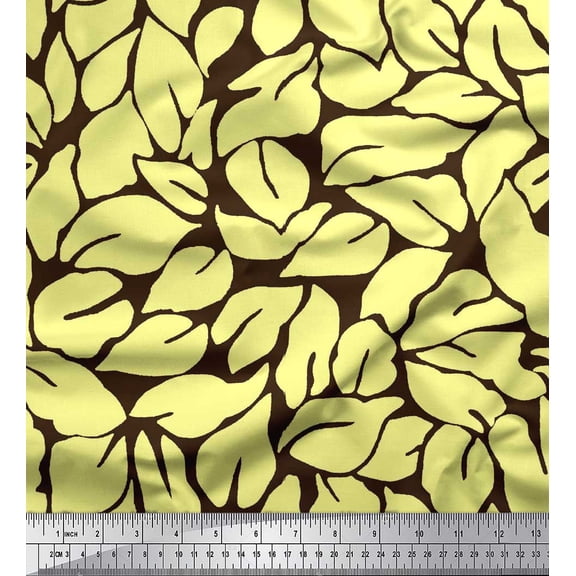 Soimoi Brown Poly Georgette Fabric Basil Leaves Print Fabric by Yard 42 Inch Wide