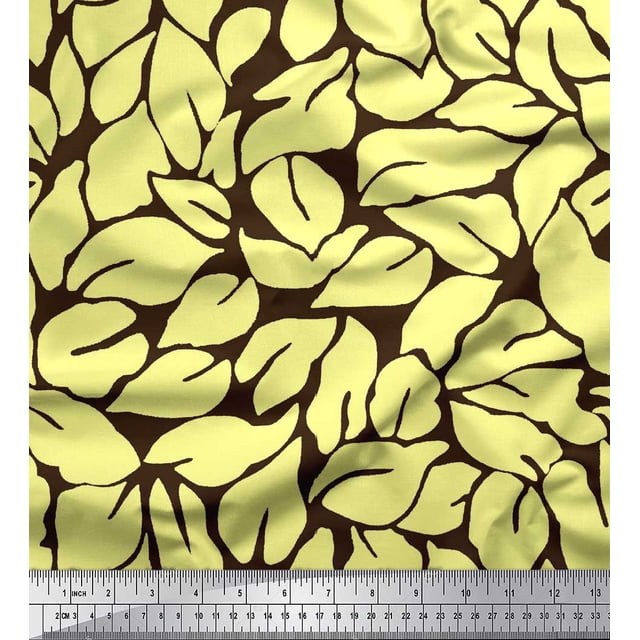 Soimoi Brown Poly Georgette Fabric Basil Leaves Print Fabric by Yard 42 Inch Wide