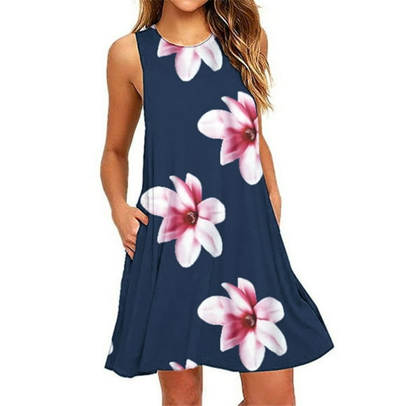 RKSTN Summer Dresses for Women Beach Boho Sleeveless Vintage Floral Flowy Pocket Tshirt Tank Sundresses