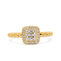 Yellow Tone, Simulated Cubic Zirconia Size-5 Art Deco Square Halo Wedding Engagement Bridal Ring 925 Sterling Silver