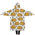 thumbnail image 2 of Oversized Wearable Blanket Hoodie,Cute Yellow Hedgehog Pattern Sherpa Blanket Hoodie with Super Pockets,Super Warm Fuzzy Pullover for Women & Men, 2 of 6