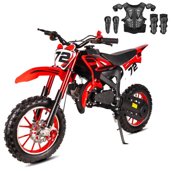 MX Moto Mini Dirt Bike for Kids 8–14, 49cc Dirt Bike, 2-Stroke Gas Powered, 28MPH Off-Road Youth Motorcycles with Dual Disc Brakes, Rear Suspension & Soft Seat