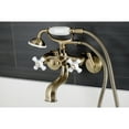 thumbnail image 2 of Kingston Brass KS226PXAB Kingston Three-Handle 2-Hole Wall Mount Clawfoot Tub Faucet with Hand Shower in Antique Brass, 2 of 7