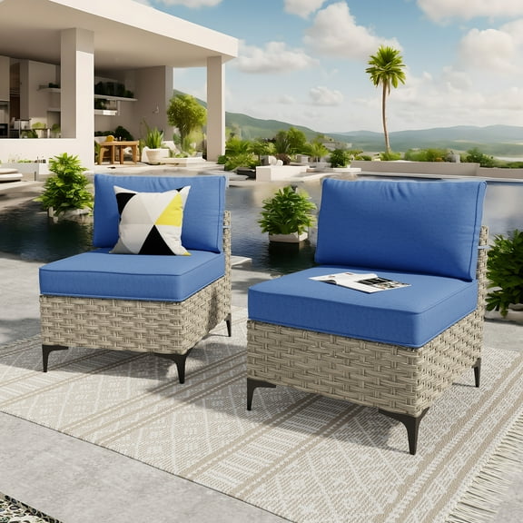 Ovios 2 Pieces Outdoor Patio Conversation Furniture Set Cushioned PE Rattan Wicker Chairs Set