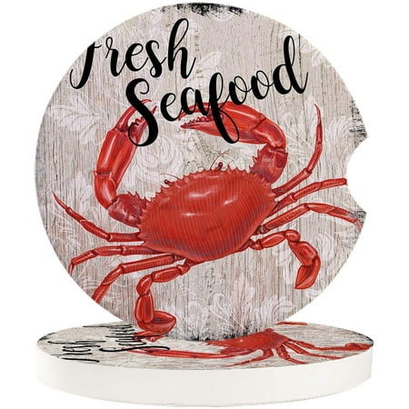 

KXMDXA Fresh Crab Vintage Wood Grain Set of 6 Car Coaster for Drinks Absorbent Ceramic Stone Coasters Cup Mat with Cork Base for Home Kitchen Room Coffee Table Bar Decor
