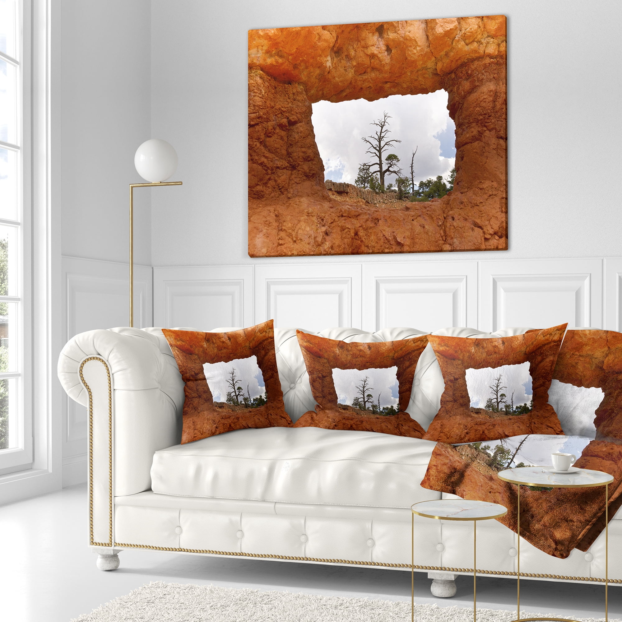 Designart Sky through Red Canyon Window - Contemporary Landscape Printed Throw Pillow - 16x16