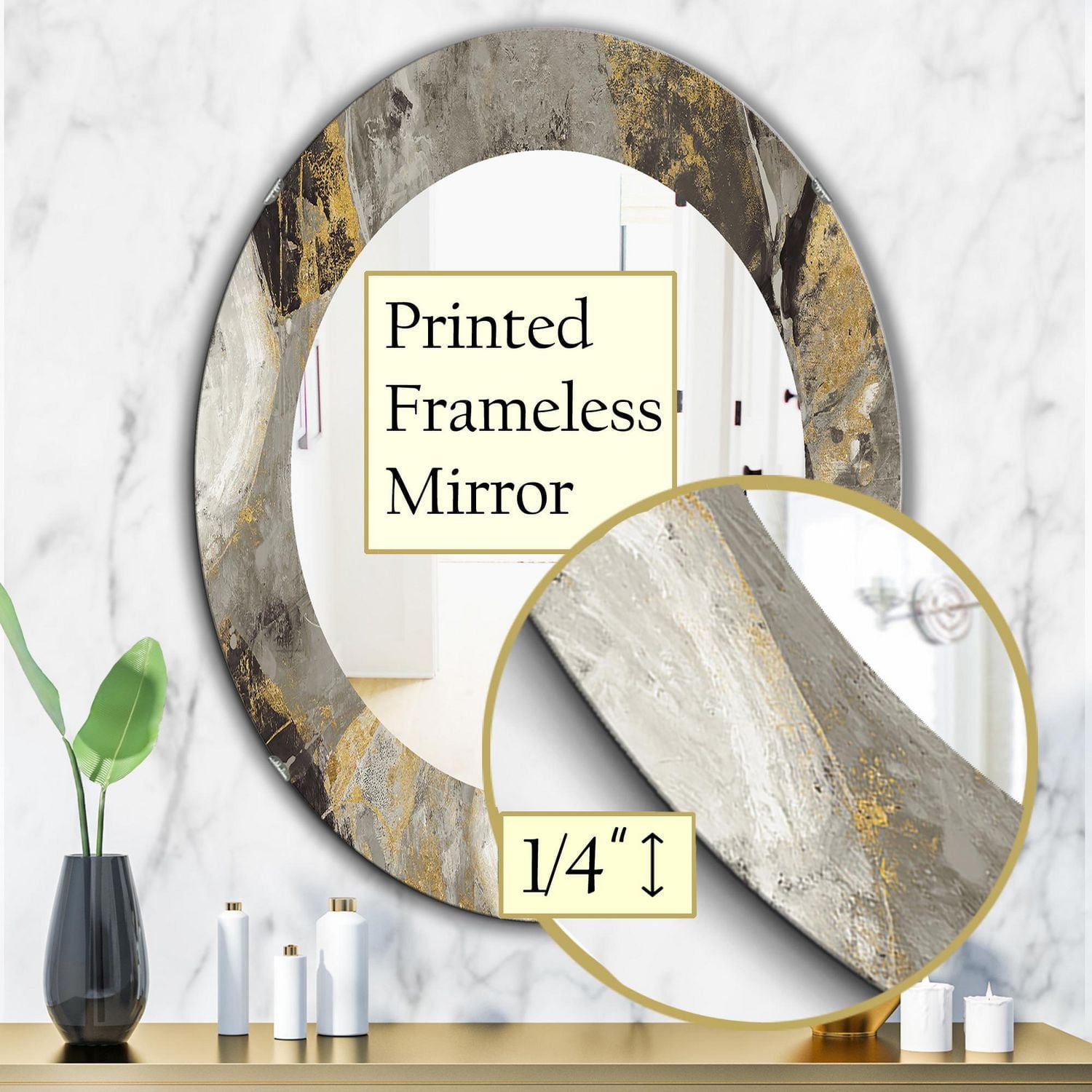 Designart 'Painted Gold Stone' Traditional Mirror - Oval or Round Wall Mirror - 24x36