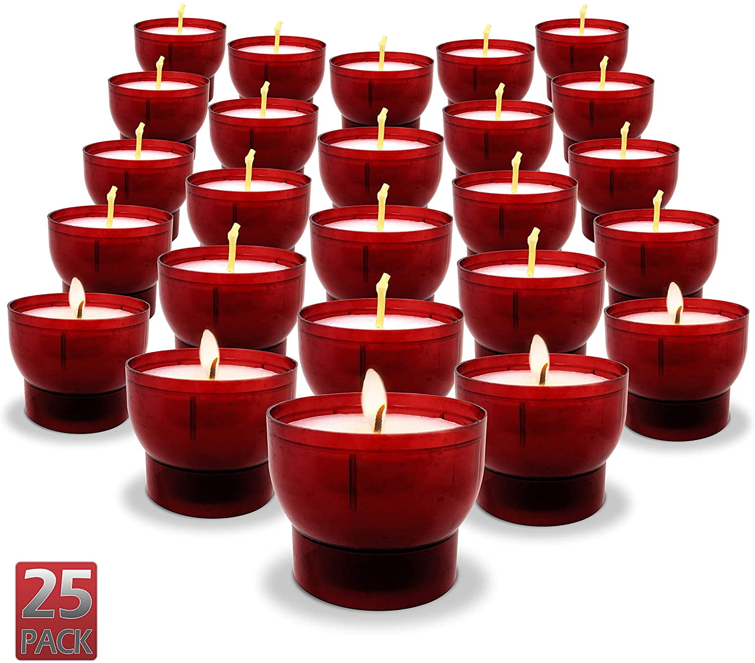 Hyoola Unscented 7 Hour White Votive Candles in Red Plastic Cups, Paraffin Wax with Cotton Wicks, 25-Pack