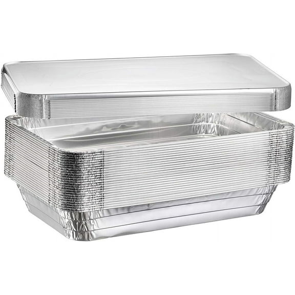 Disposable Full Size Deep Steam Table Aluminum Pans With Lids (40 Count) Foil Pans with Lids for Baking, Freezing, and Storage (21” x 13” x 3”)